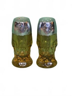 Vintage 1960's Amber Glass Salt and Pepper Shakers - Hexagonal Paneled Set